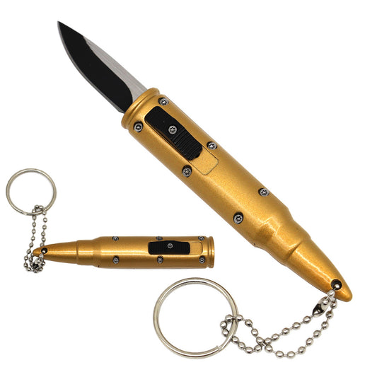 Mini OTF-Style Knife With 1.7" 440 Stainless Blade - Gold