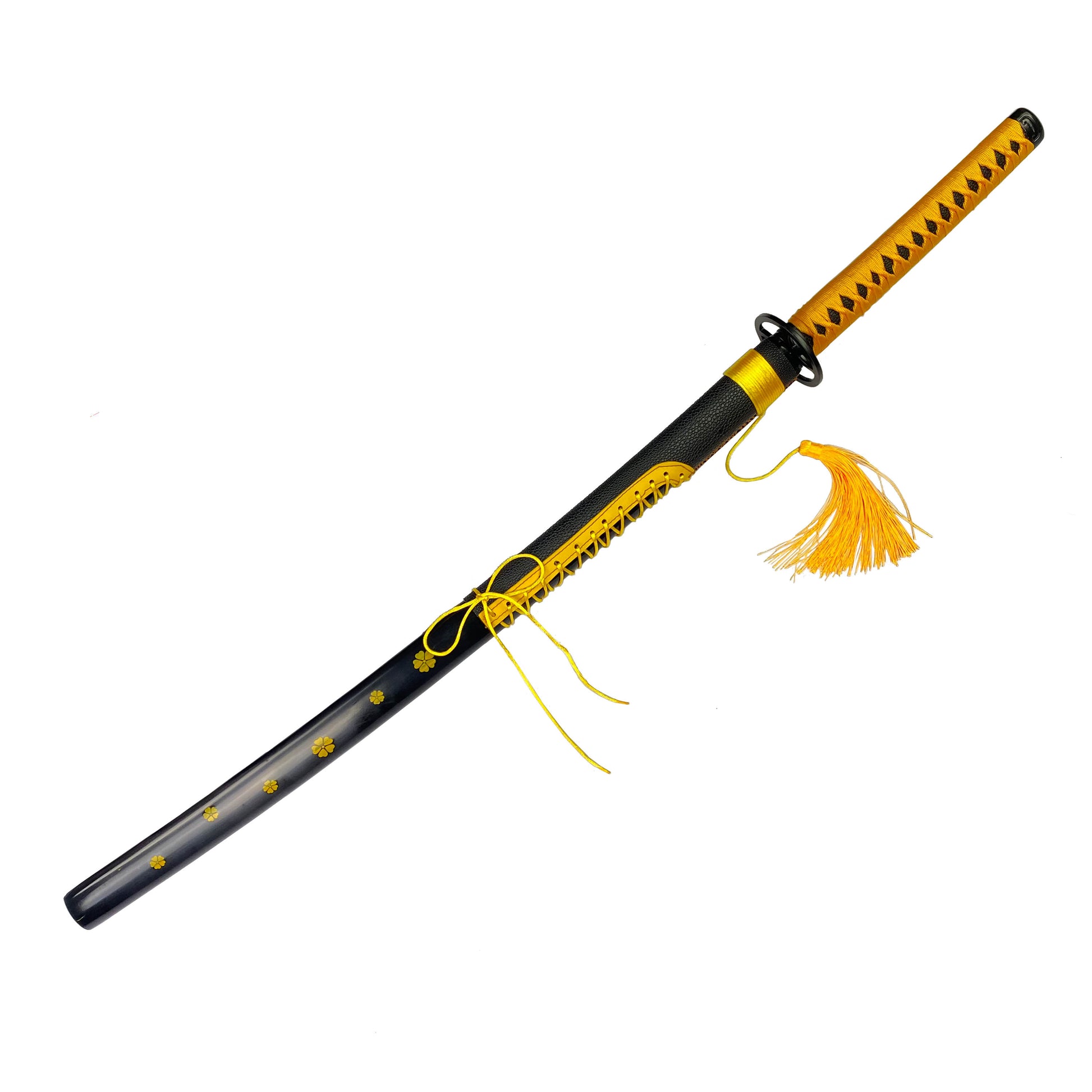 40" Metal Black Yellow Flowers Katana