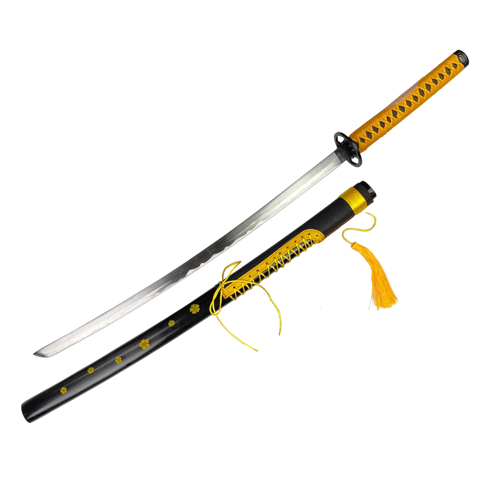 40" Metal Black Yellow Flowers Katana