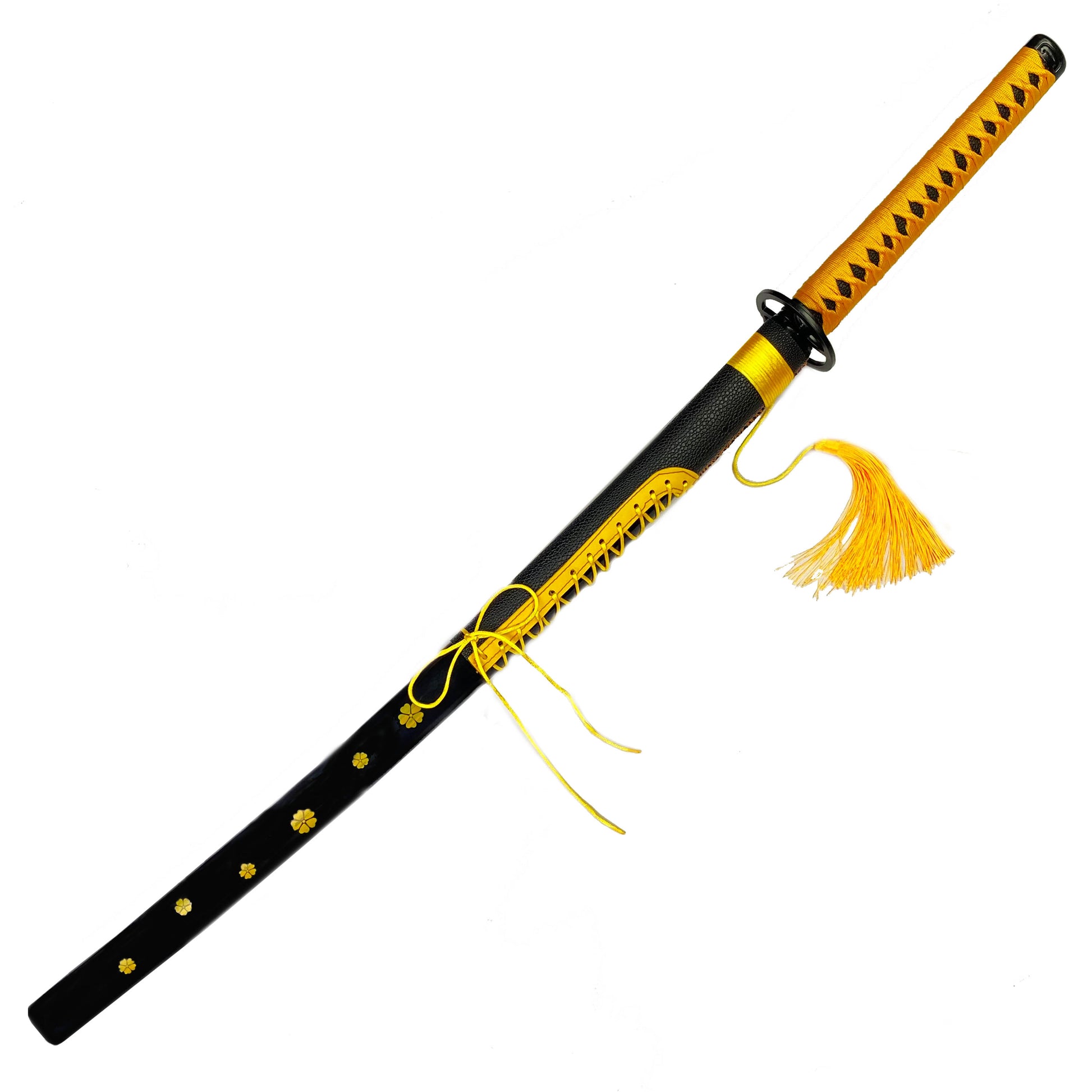 40" Metal Black Yellow Flowers Katana