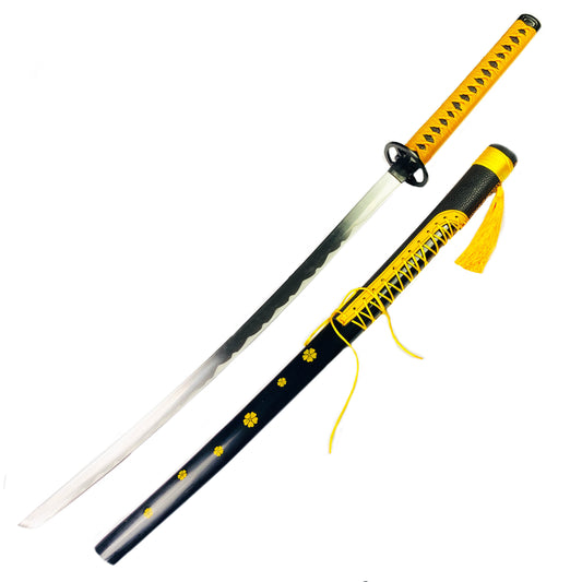 40" Metal Black Yellow Flowers Katana