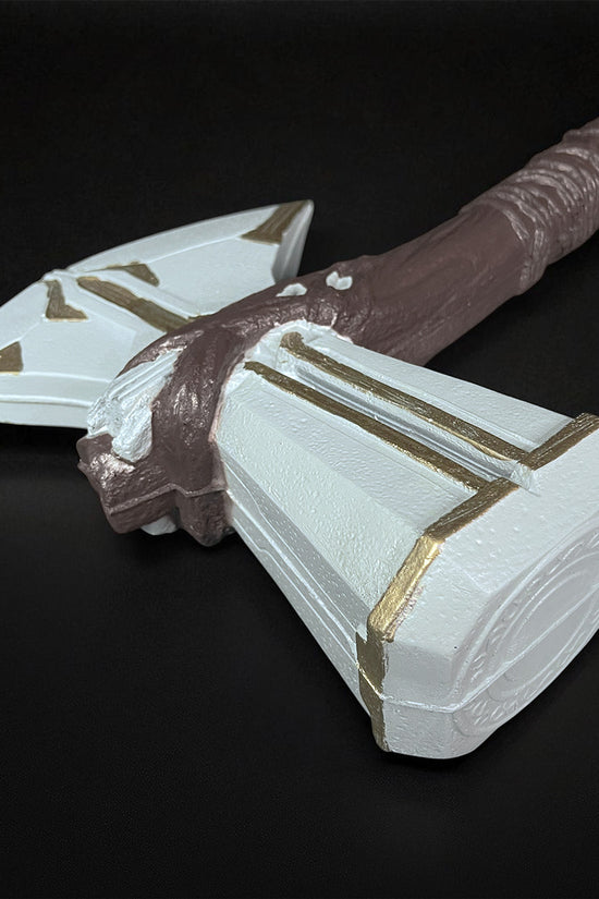 White and gold fantasy battle hammer