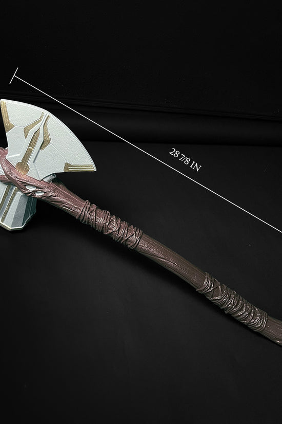 Fantasy battle axe with measurements shown
