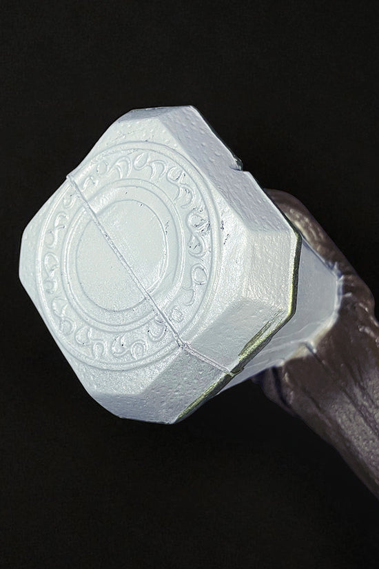 Close-up of fantasy hammer head design