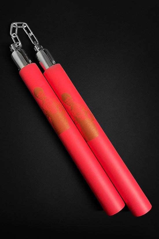 12 inch red foam Bruce nunchaku with metal chain martial arts practice gear
