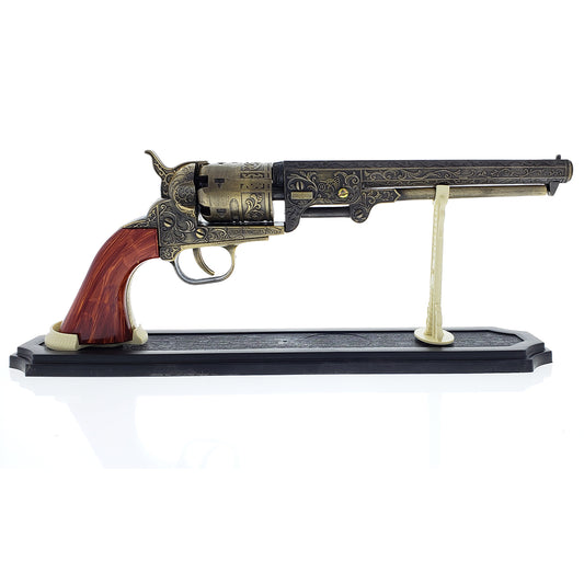 13 1/2" Decorative Antique Revolver Gun w/ Display Stand