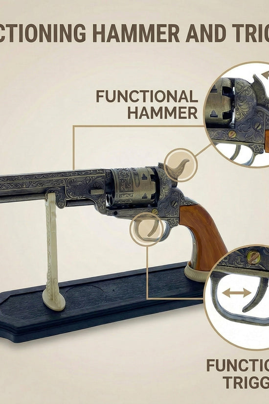 13 1/2" Decorative Antique Revolver Gun w/ Display Stand
