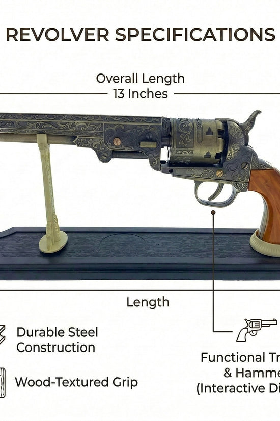 13 1/2" Decorative Antique Revolver Gun w/ Display Stand