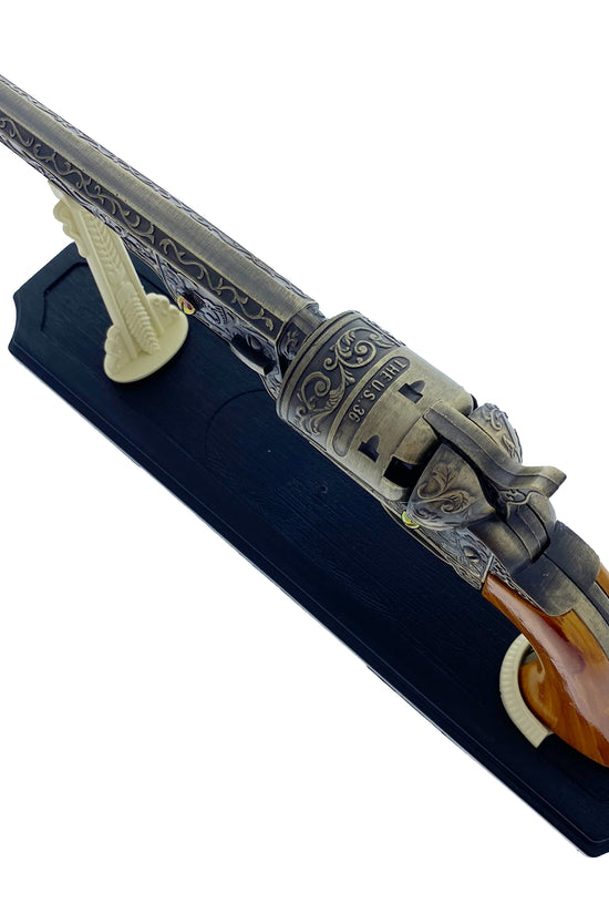13 1/2" Decorative Antique Revolver Gun w/ Display Stand