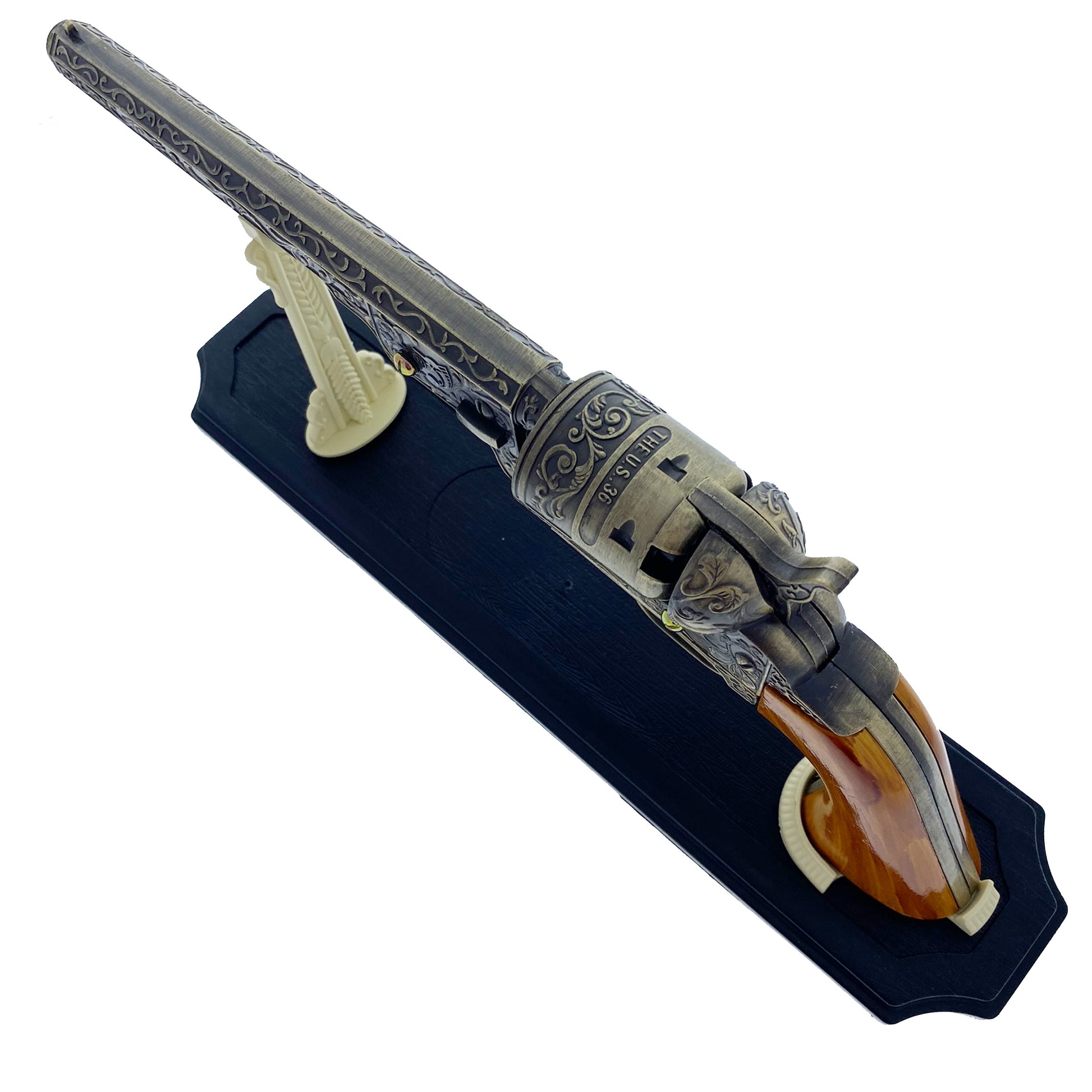 13 1/2" Decorative Antique Revolver Gun w/ Display Stand