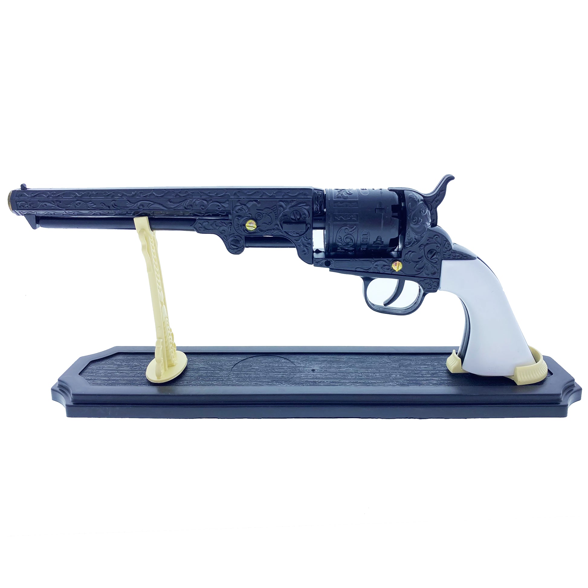 13 1/2" Decorative Black Antique Revolver Gun w/Display Stan