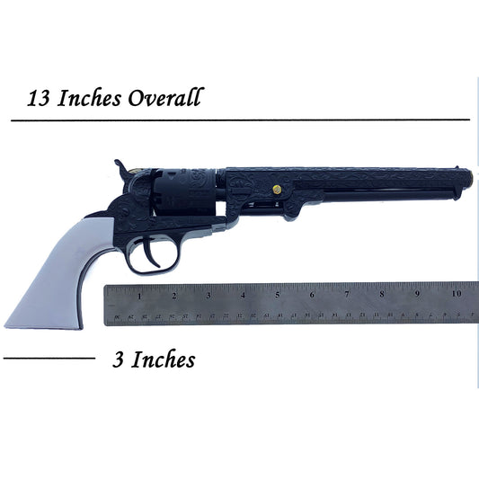 13 1/2" Decorative Black Antique Revolver Gun w/Display Stan