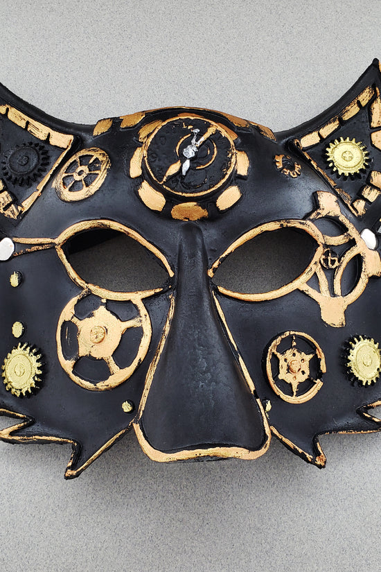 Steampunk wolf mask with gold gears