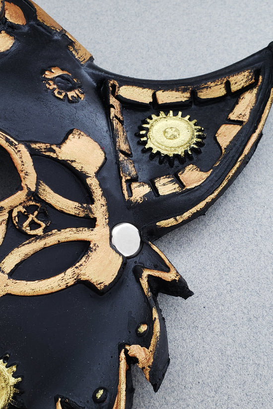 Close-up of steampunk wolf mask ear