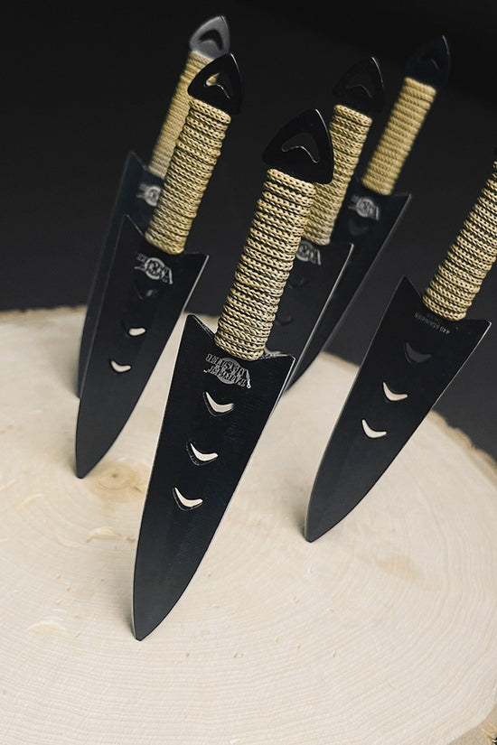6 Piece Set  6" Throwing Knife Green Bungie Handle