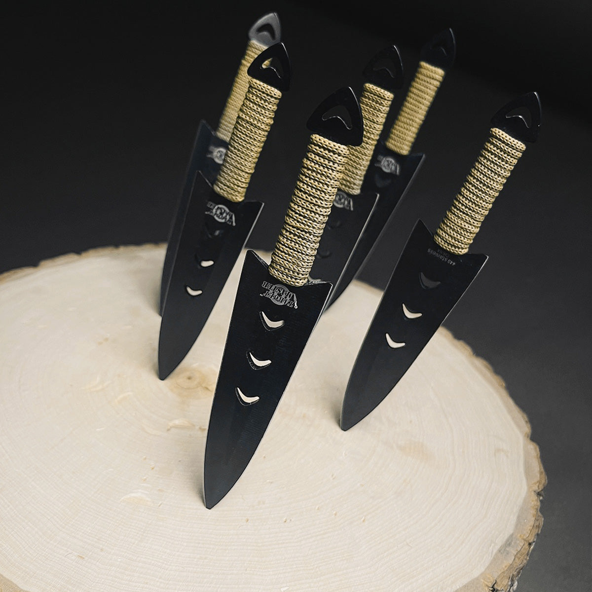 6 Piece Set  6" Throwing Knife Green Bungie Handle