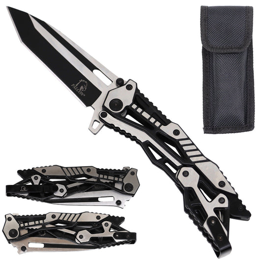 Falcon Black and Chrome Spring Assisted Pocket Knife folding pocket knife product photo