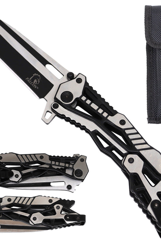 Falcon Black & Chrome Spring Assisted Pocket Knife