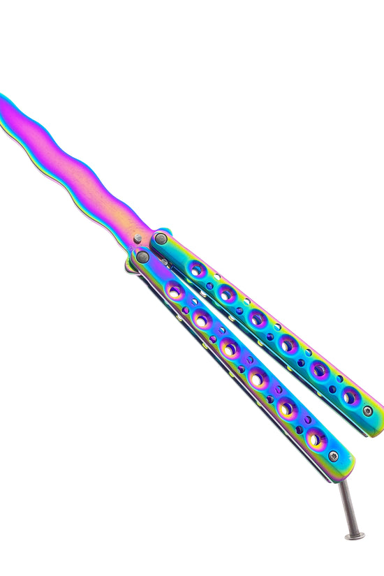 Rainbow Butterfly Knife Balisong Trainer with durable design for skillful flipping and practice
