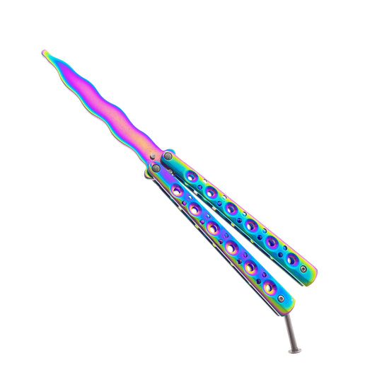 Rainbow Butterfly Knife Balisong Trainer with durable design for skillful flipping and practice