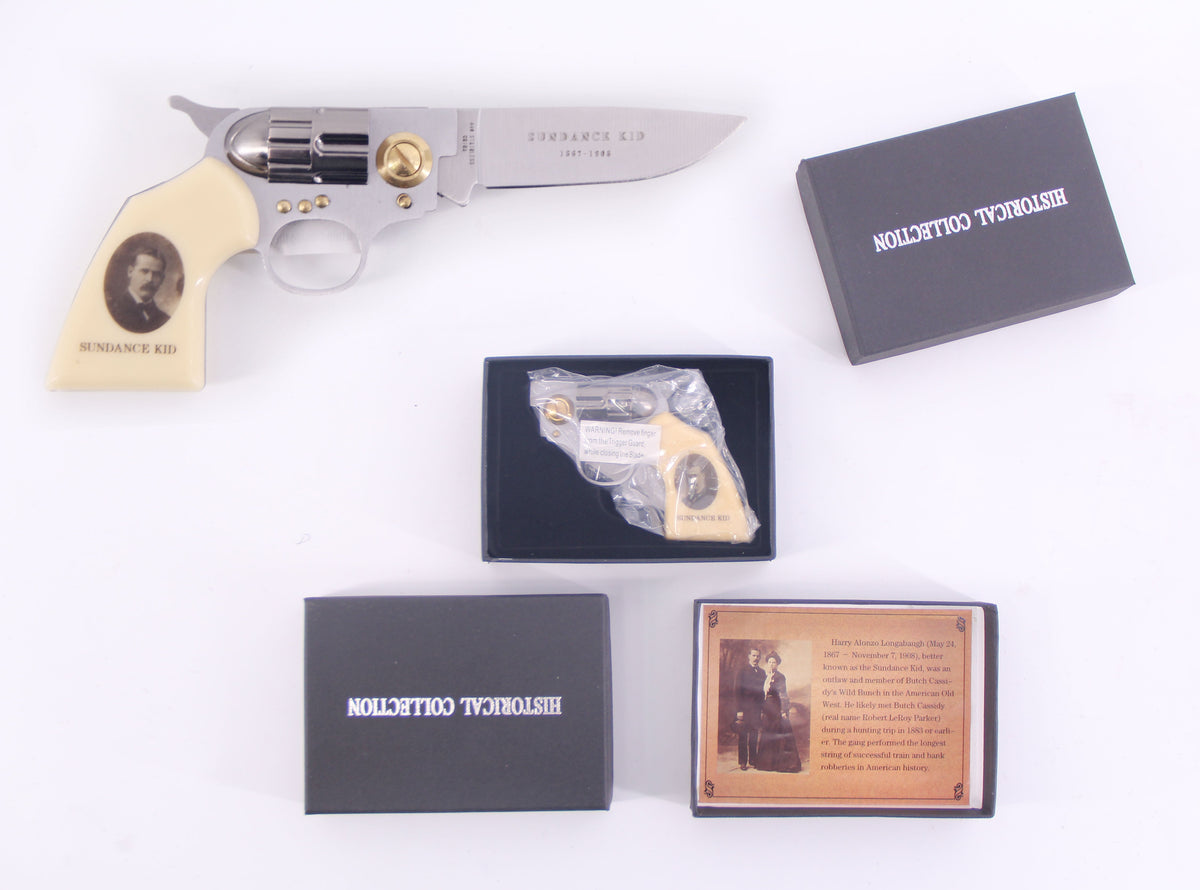8" Sundance Kid Photo on Handle Gun Style Folding Knife