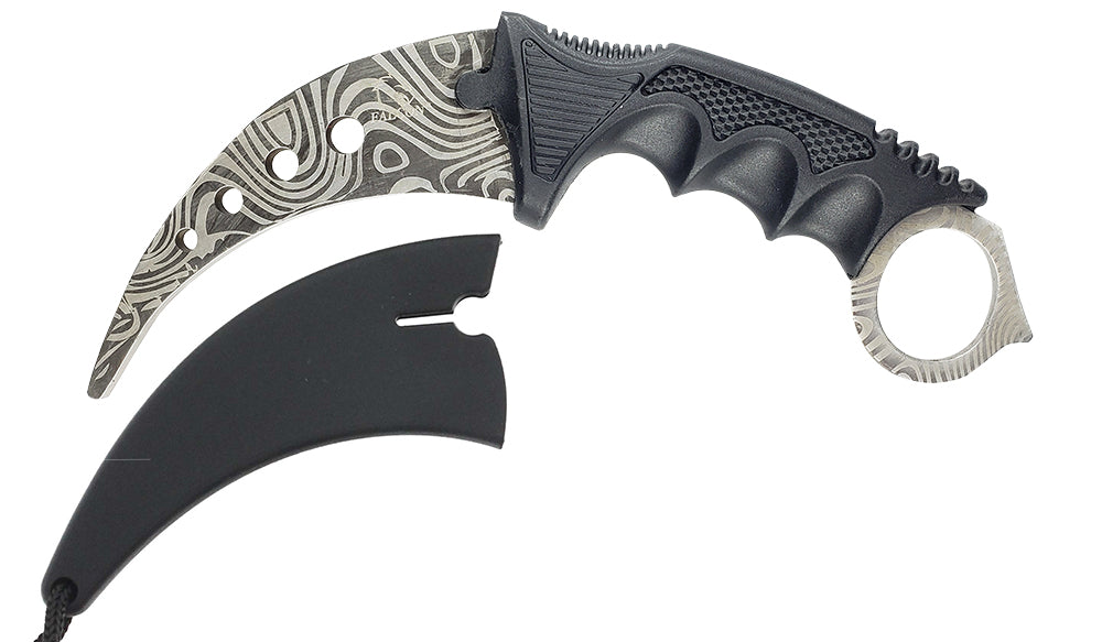 7 1/2" Damascus Pattern Karambit Trainer Neck Knife