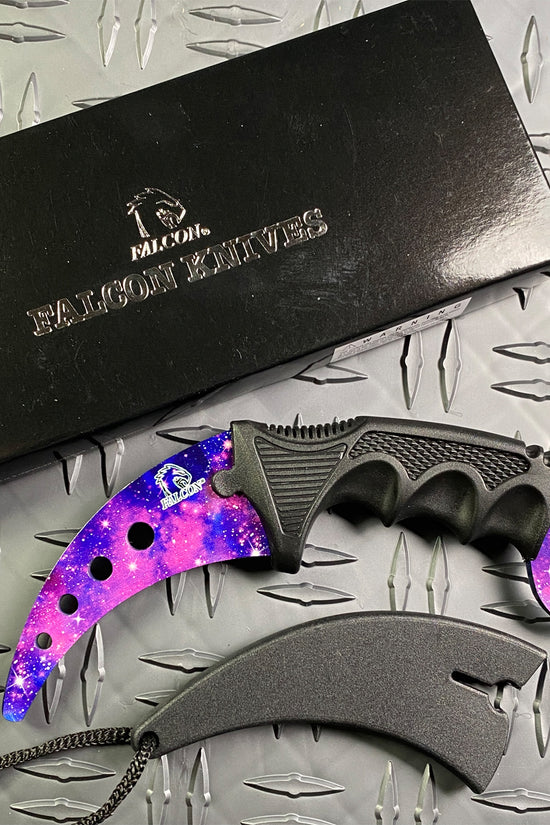 Falcon Purple Karambit Trainer Knife with Galaxy Design