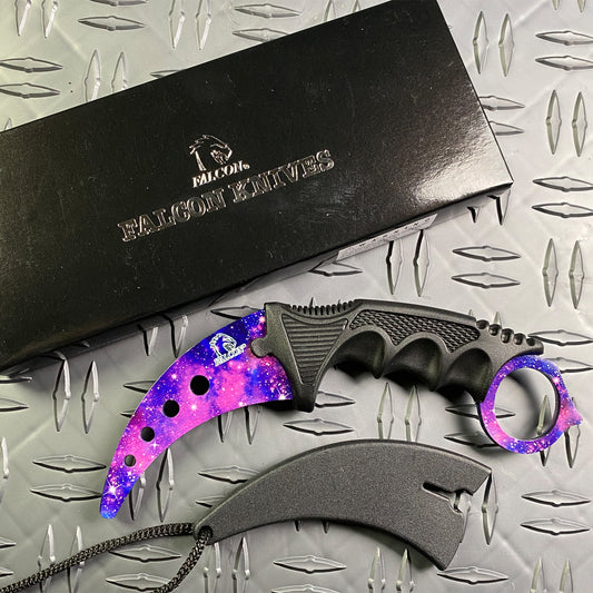 Falcon Purple Karambit Trainer Knife with Galaxy Design