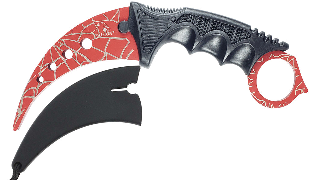 7 1/2" Red Web Karambit Trainer Neck Knife