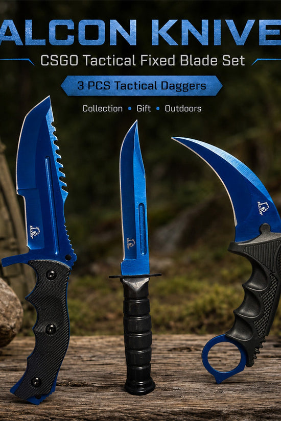 Falcon 3 Piece Set Blue Blade / Black Handle / Tactical Knife