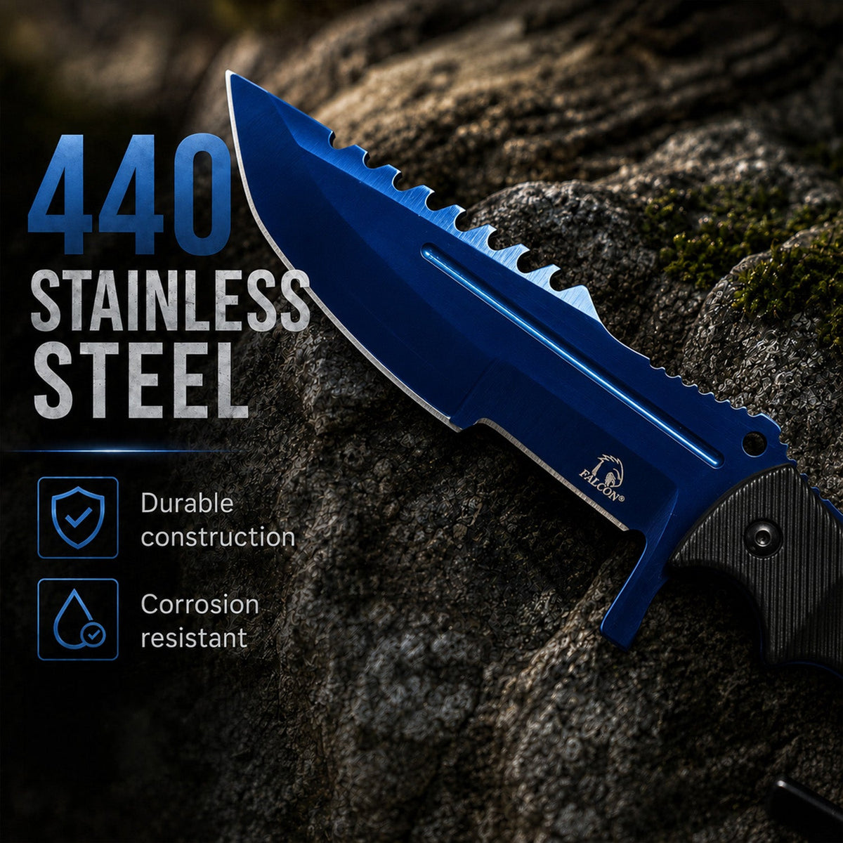 Falcon 3 Piece Set Blue Blade / Black Handle / Tactical Knife