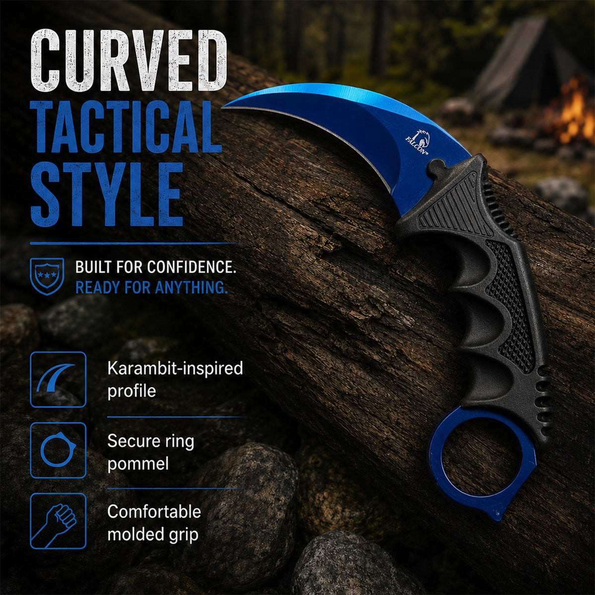 Falcon 3 Piece Set Blue Blade / Black Handle / Tactical Knife