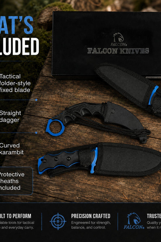 Falcon 3 Piece Set Blue Blade / Black Handle / Tactical Knife