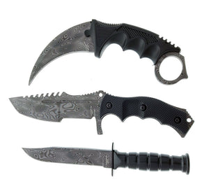 Falcon 3 PCS Damascus Set. Tactical Knives & Karambit