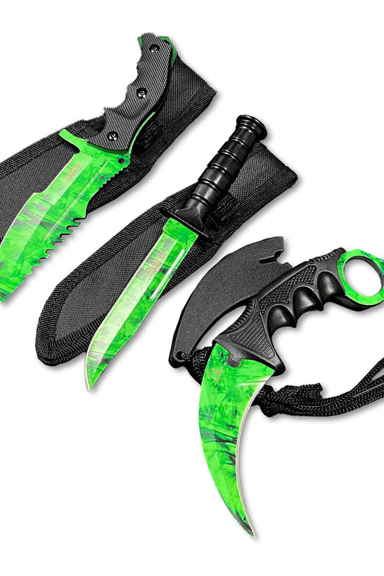 Falcon 3 PCS Green Set. Tactical Knives & Karambit