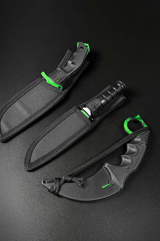 Falcon 3 PCS Green Set. Tactical Knives & Karambit