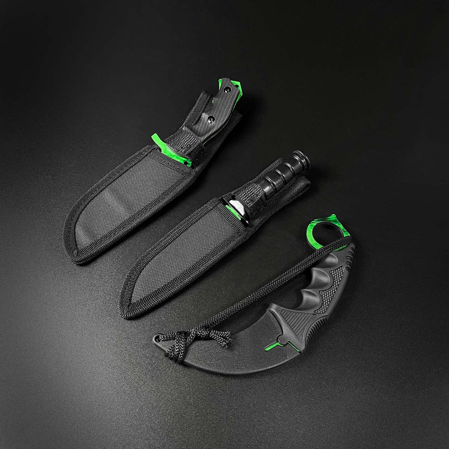 Falcon 3 PCS Green Set. Tactical Knives & Karambit