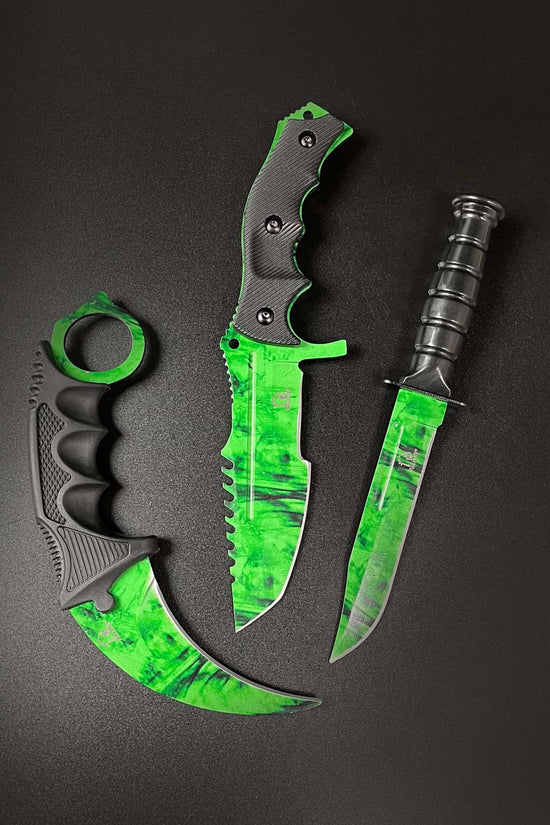 Falcon 3 PCS Green Set. Tactical Knives & Karambit