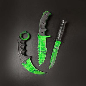 Falcon 3 PCS Green Set. Tactical Knives & Karambit