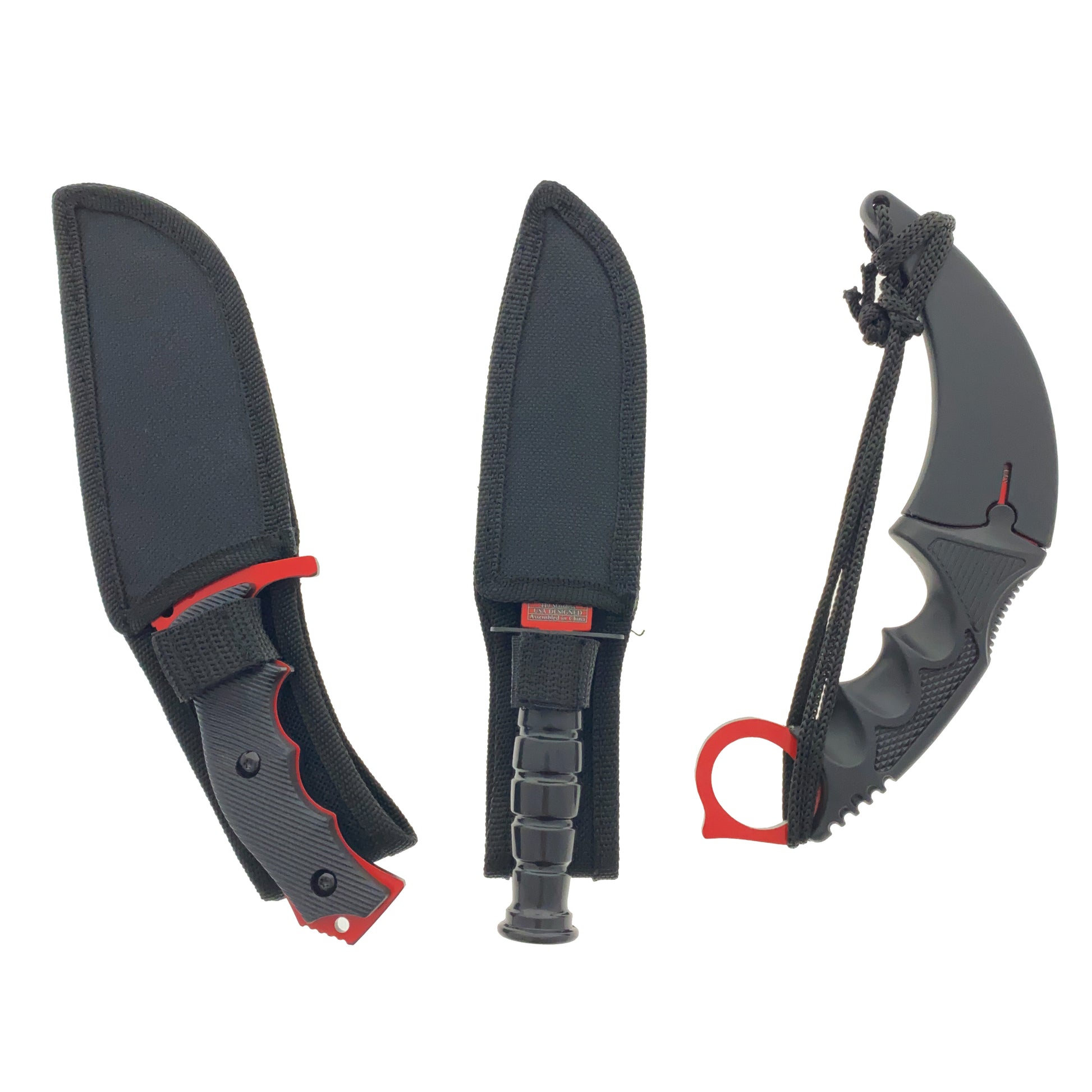 Falcon 3 PCS Red & Gray Set. Tactical Knives & Karambit