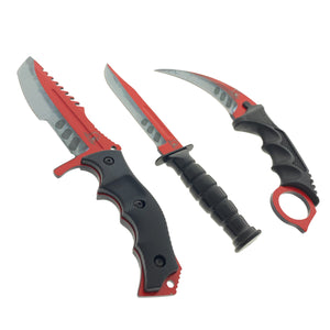 Falcon 3 PCS Red & Gray Set. Tactical Knives & Karambit