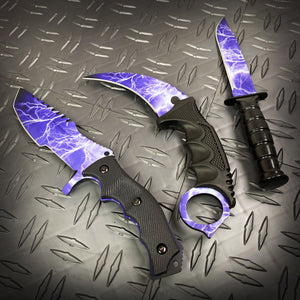 Falcon 3 PCS Blue Thunder Set. Tactical Knives & Karambit