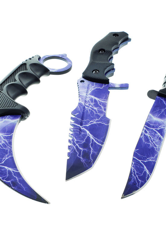 Falcon 3 PCS Blue Thunder Set Tactical Fixed Blade Knives