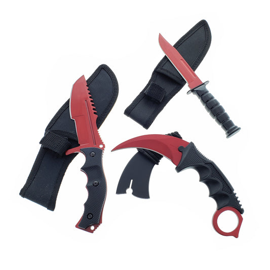 Falcon 3 PCS Red Set. Tactical Knives & Karambit