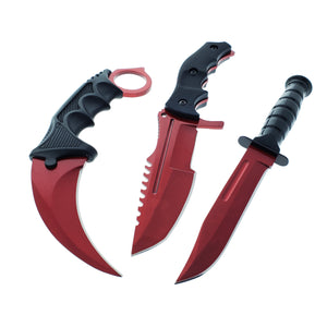 Falcon 3 PCS Red Set. Tactical Knives & Karambit