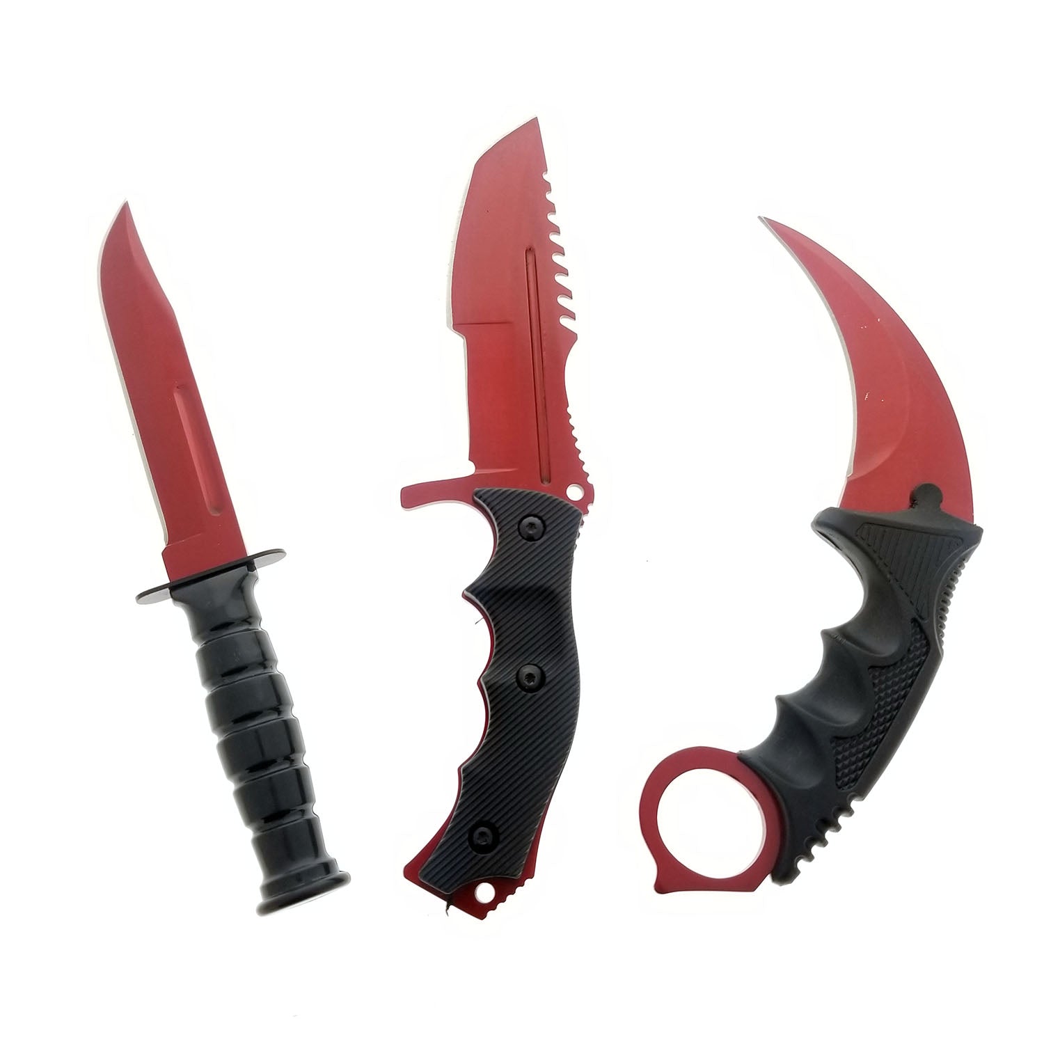 Falcon 3 PCS Red Set. Tactical Knives & Karambit