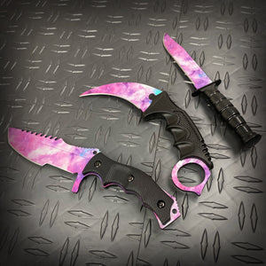 Falcon 3 PCS Pink Galaxy Set. Tactical Knives & Karambit