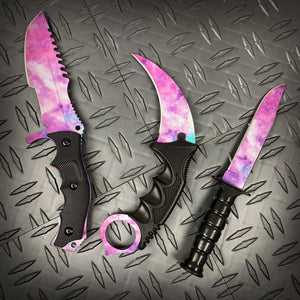 Falcon 3 PCS Pink Galaxy Set. Tactical Knives & Karambit