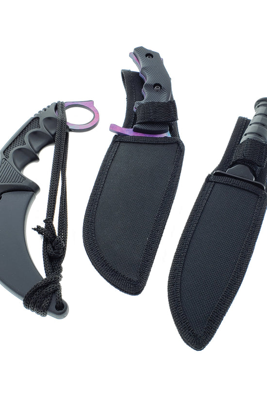 Falcon 3 PCS Pink Galaxy Set. Tactical Knives & Karambit