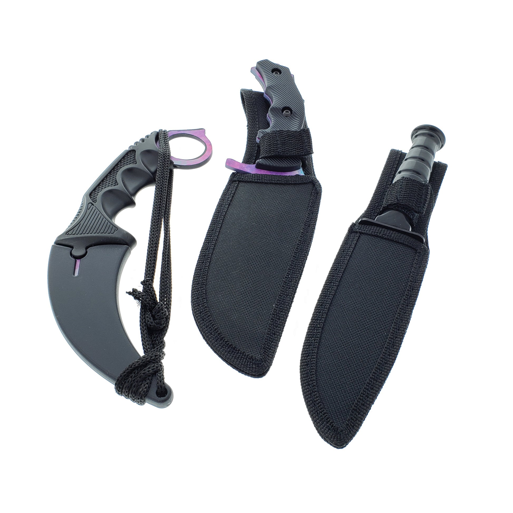 Falcon 3 PCS Pink Galaxy Set. Tactical Knives & Karambit